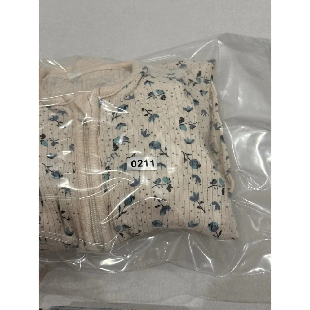 MORI Sleeper Cardigan Bloomers Baby 0-3M Cream Floral Ribbed Bamboo Cotton Set
